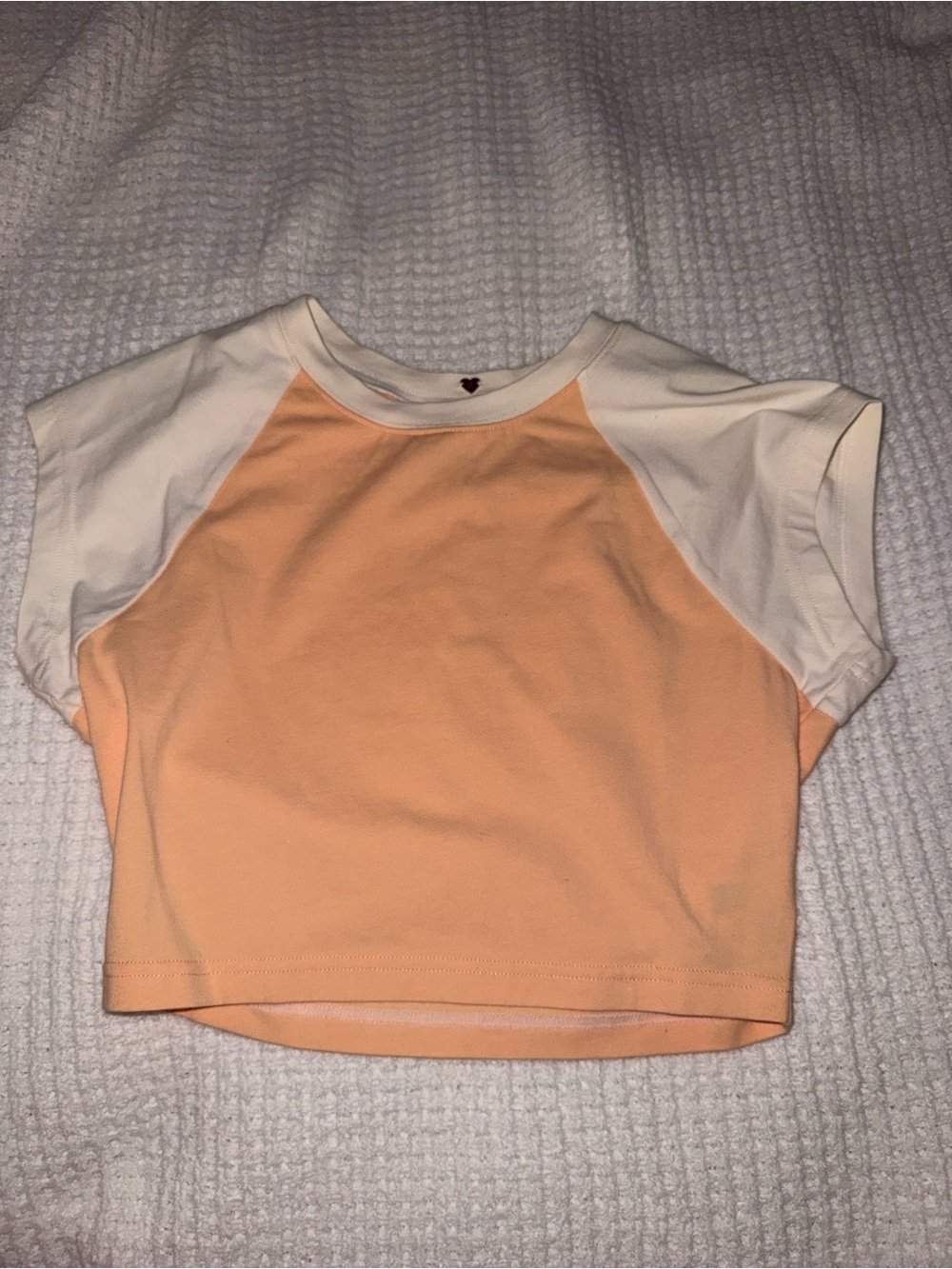 La Hearts Peach Crop Top with Cream Raglan Sleeves